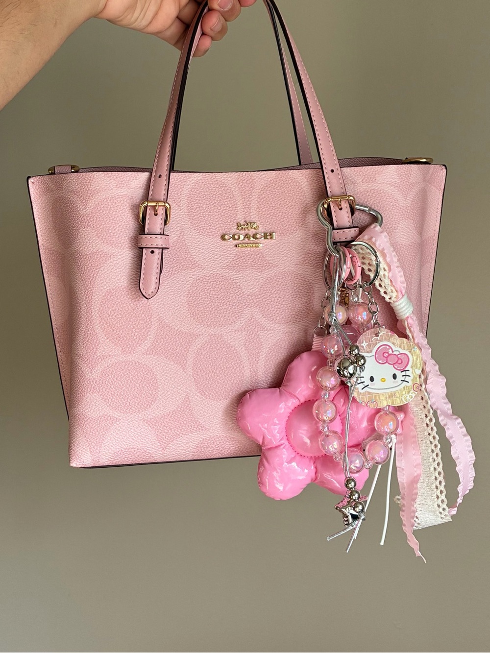 Pink Flower Charm Keychain Bag Charm